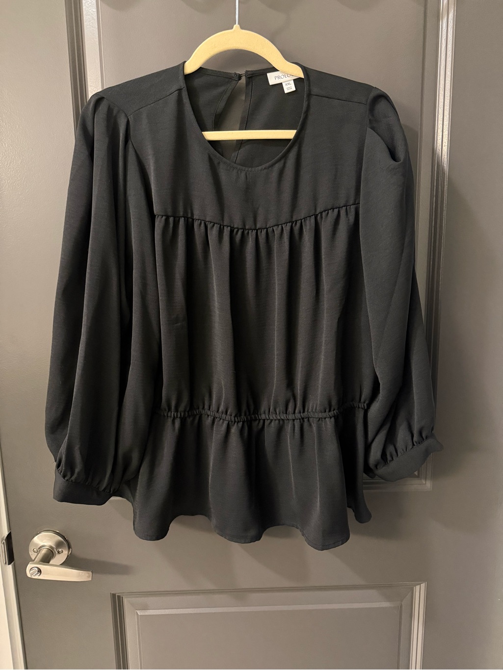 Prologue Black Long-Sleeve Peplum Blouse